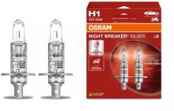 OSRAM Night Breaker Silver H1 halogén fényszórólámpa, akár 100% extra fényerő, 130 méteres fénykéve, 1550 lumen, 3200 K (4062172388085)