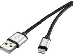 Renkforce iPad/iPhone/iPod töltő-/adatkábel, 1x USB 2.0 dugó A - 1x Apple Dock dugó Lightning, 3 m, sötétszürke, Renkforce