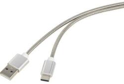 Renkforce USB 2.0 kábel, 1x USB 2.0 dugó A - 1x USB C dugó, 1 m, ezüst, Renkforce