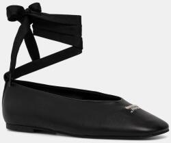 Tommy Jeans Tommy Hilfiger bőr balerina cipő TJW BALLERINA WITH LACES - fekete Női 36