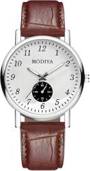  Modiya analóg quartz férfi karóra, PU bőr szíj, 1 gombos, fehér/barna (87)