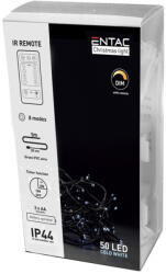 Entac Karácsonyi HIDEG fehér fényfüzér időzítővel és távirányítóval IP44 - 50 LED - 5m