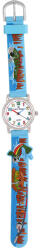 TIKO TIME karóra gyerekeknek, ezüst színű fémtok, quartz szerkezet, fehér arab színű számlap, 3D figurás világos kék színű műanyag szíj, cseppmentes vízállóság (horgászos) (7473-2)
