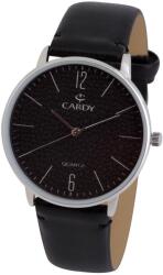 Cardy férfi karóra, ezüst színű fémtok, fekete szíj, fekete számlap, quartz szerkezet, cseppmentes vízállóság (2668-7)