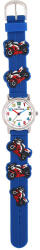TIKO TIME karóra gyerekeknek, ezüst színű fémtok, quartz szerkezet, fehér arab színű számlap, 3D figurás kék színű műanyag szíj, cseppmentes vízállóság (motoros) (7471-1)