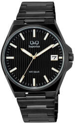 Q&Q férfi karóra, fekete színű nemesacél tok, fekete színű nemesacél csat, fekete számlap, (Superior), S21A-008PY (4211-8)