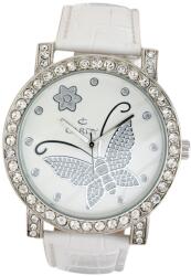 Cardy női karóra, ezüst színű fémtok, fehér színű szíj, fehér számlap, quartz szerkezet, cseppmentes vízállóság (2633-9)