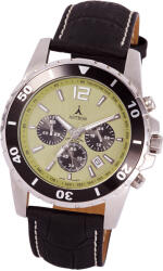 ASTRON 5199-3 férfi karóra, chronograph, ezüst színű nemesacél tok, fekete bőrszíj, zöld számlap, keményített ásványüveg, quartz szerkezet, 100 m (10 ATM) vízállóság (5199-3) - oranagykereskedes