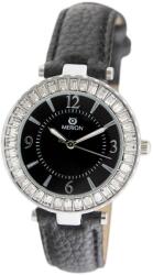 Merion női karóra, ezüst színű fém tok, fekete színű bőrszíj, fehér színű számlap, ásványüveg, quartz szerkezet, cseppmentesség (3173-7)