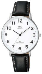 Q&Q férfi karóra, quartz, ezüst színű fémtok, fekete színű bőrszíj, fehér arab számos számlap, QZ00J304Y (4165-6)