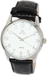 ASTRON 5552-7 férfi karóra, ezüst színű nemesacél tok, fekete bőrszíj, fehér számlap, keményített ásványüveg, quartz szerkezet, 50 m (5 ATM) vízállóság (5552-7) - oranagykereskedes