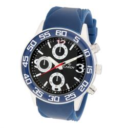 Cardy férfi karóra, ezüst színű fémtok, kék színű műanyag szíj, fekete számlap, quartz szerkezet, cseppmentes vízállóság (2657-9)