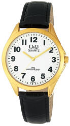 Q&Q férfi karóra, quartz, arany színű fémtok, fekete bőrszíj, fehér arab számos számlap, C192J104Y (4267-7)