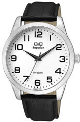 Q&Q férfi karóra, quartz, ezüst színű nemesacél tok, fekete színű bőrszíj, fehér számlap, (Superior) C23A-010VY (4071-9)