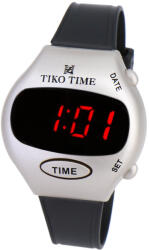 TIKO TIME férfi karóra, LED-es, ezüst színű műanyag tok, fekete színű műanyag szíj, quartz szerkezet, cseppmentes vízállóság (7527-1)