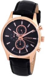 ASTRON 8040-0 férfi karóra, chronograph, rózsaarany színű nemesacél tok, fekete bőrszíj, fekete számlap, keményített ásványüveg, quartz szerkezet, 100 m (10 ATM) vízállóság (8040-0) - oranagykereskedes