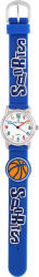 TIKO TIME karóra gyerekeknek, ezüst színű fémtok, quartz szerkezet, fehér arab színű számlap, 3D figurás kék színű műanyag szíj, cseppmentes vízállóság (kosárlabdás) (7471-5)