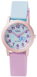Q&Q gyerek műanyag szíjas karóra, rózsaszín színű tok, rózsaszín/kék színű szíj, kék számlap, VS49J003Y (4019-2)