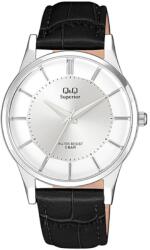 Q&Q Superior férfi bőrszíjas karóra, quartz, ezüst színű tok, fekete szíj, ezüst színű számlap, S308J301Y (4114-7)