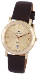 ASTRON 5168-9 elegáns férfi karóra, arany színű nemesacél tok, barna bőrszíj, római számos, arany színű számlap, keményített ásványüveg, quartz szerkezet, 50 m (5 ATM) vízállóság (5168-9) - oranagykereskedes