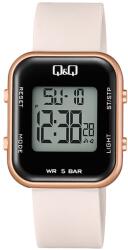 Q&Q női karóra, digitális, rózsaarany színű tok, púder színű szilikon szíj, fekete számlap, M207J007Y (4044-2)