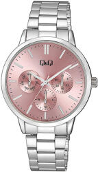 Q&Q női karóra, quartz, ezüst színű fémtok, rózsaszínű számlap, ezüst színű acél karcsat, A04A-002PY (4094-8)