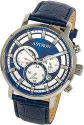 ASTRON 8010-2 divatos sportos férfi karóra, ezüst színű nemesacél tok, kék bőrszíj, kék számlap, keményített ásványüveg, multifunkciós quartz szerkezet, 50 m (5 ATM) vízállóság (8010-2) - oranagykereskedes