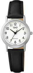 Q&Q női karóra, ezüst színű fémtok, fehér színű számlap, fekete színű bőrszíj C40A-009PY (4213-4)