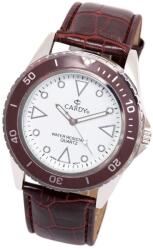 Cardy férfi karóra, bordó / ezüst színű fémtok, barna szíj, fehér számlap, quartz szerkezet, cseppmentes vízállóság (2625-4)