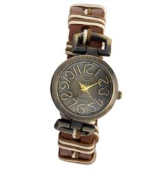 Cardy női karóra, bronz színű fémtok, barna / fehér színű bőrszíj, bronz színű számlap, quartz szerkezet, cseppmentes vízállóság (2607-5)