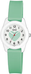 Q&Q gyerek karóra, quartz, fehér színű műanyag tok, fehér színű számlap, zöld színű műanyag szíj, VS65J001Y (4094-5)