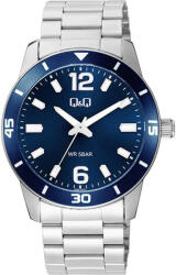 Q&Q férfi karóra, ezüst színű fémtok, ezüst színű nemesacél csat, kék számlap, Q85B-004PY (4206-5)