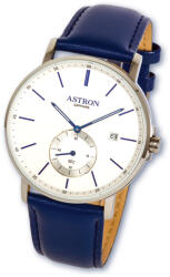 ASTRON 8002-7 elegáns férfi karóra, ezüst színű nemesacél tok, kék bőrszíj, fehér számlap, zafírüveg, quartz szerkezet, cseppmentes vízállóság (8002-7) - oranagykereskedes