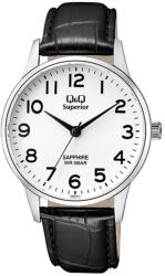 Q&Q férfi karóra, quartz, ezüst színű nemesacél tok, fekete színű bőrszíj, fehér számlap, (Superior), S280J314Y (4200-9)