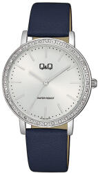 Q&Q női karóra, quartz, ezüst színű fémtok, ezüst színű számlap, kék színű bőrszíj, Q33B-007PY (4094-2)