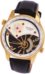 ASTRON 5604-0 férfi karóra, arany színű nemesacél tok, fekete bőrszíj, extravagáns számlap, keményített ásványüveg, multifunkciós quartz szerkezet, 50 m (5 ATM) vízállóság (5604-0) - oranagykereskedes