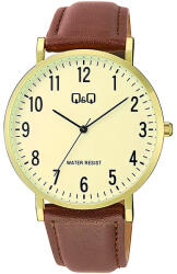 Q&Q férfi karóra, quartz, arany színű tok, barna színű bőrszíj, sárga számlap C43A-004PY (4219-0)
