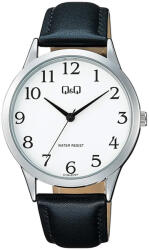 Q&Q férfi karóra, quartz, ezüst színű fémtok, fekete színű bőrszíj, fehér színű számlap, C10A-057PY (4209-1)