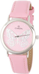 Cardy női karóra, ezüst színű fémtok, rózsaszínű szíj, rózsaszínű számlap, quartz szerkezet, cseppmentes vízállóság (2660-5)