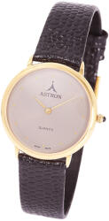 ASTRON 5152-8 férfi karóra, rózsaarany színű fém tok, fekete bőrszíj, szürke számlap, keményített ásványüveg, quartz szerkezet, cseppmentes vízállóság (5152-8) - oranagykereskedes