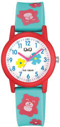 Q&Q gyerek karóra, piros műanyag tok, kék szíj, figurás számlap, V23A-003VY (4216-8)