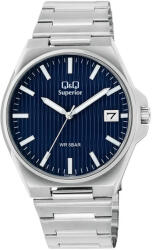Q&Q férfi karóra, quartz, ezüst színű nemesacél tok, ezüst színű nemesacél csat, kék számlap, (Superior), S21A-003VY (4200-8)