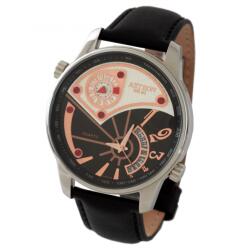ASTRON 5604-1 férfi karóra, ezüst színű nemesacél tok, fekete bőrszíj, extravagáns számlap, keményített ásványüveg, multifunkciós quartz szerkezet, 50 m (5 ATM) vízállóság (5604-1) - oranagykereskedes