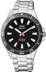 Q&Q férfi karóra, quartz, ezüst színű acél tok, ezüst színű acél karcsat, fekete számlap, (Superior) S08A-001PY (4074-2)