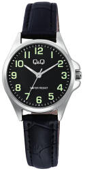 Q&Q női karóra, quartz, ezüst színű fémtok, fekete színű bőrszíj, fekete színű számlap, C37A-014PY (4209-5)