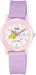 Q&Q gyerek karóra, quartz, rózsaszínű műanyag tok, fehér figurás számlap, lila színű műanyag szíj, V23A-012VY (4081-7)