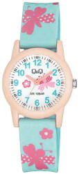 Q&Q gyerek karóra, rózsaszín színű műanyag tok, fehér színű figurás számlap, kék színű műanyag szíj VR99J015Y (4217-4)