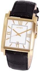 ASTRON 5553-8 férfi karóra, arany színű nemesacél tok, fekete bőrszíj, római számos fehér számlap, keményített ásványüveg, quartz szerkezet, 50 m (5 ATM) vízállóság (5553-8) - oranagykereskedes