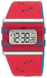 Q&Q digitális karóra, piros tok, piros bőrszíj, digitális kijelző, ásványüveg, M116-006 (4249-9)