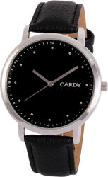 Cardy férfi karóra, ezüst színű fémtok, fekete színű szíj, fekete számlap, quartz szerkezet, cseppmentes vízállóság (2666-7)